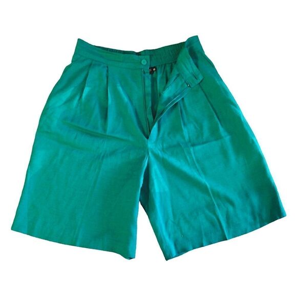 VTG Ellen Figg Green Ultra High Rise Linen Blend Bermuda Mom Shorts SZ 10 - Picture 10 of 16